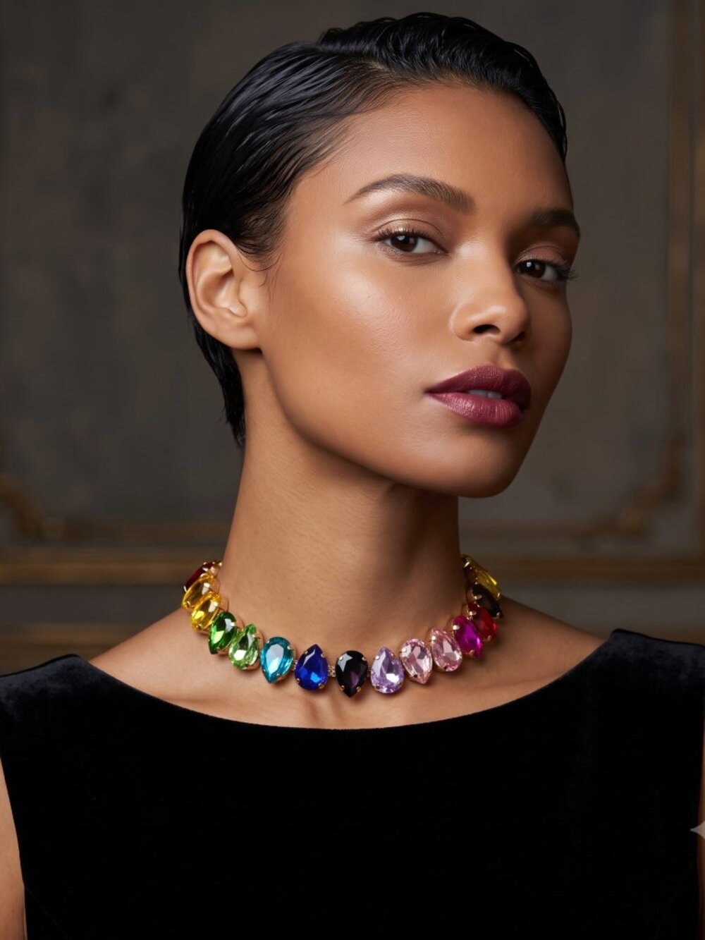 Rainbow Crystal Necklace Chakra Colorful Choker Party Festive Club Holiday NWT - Picture 3 of 12